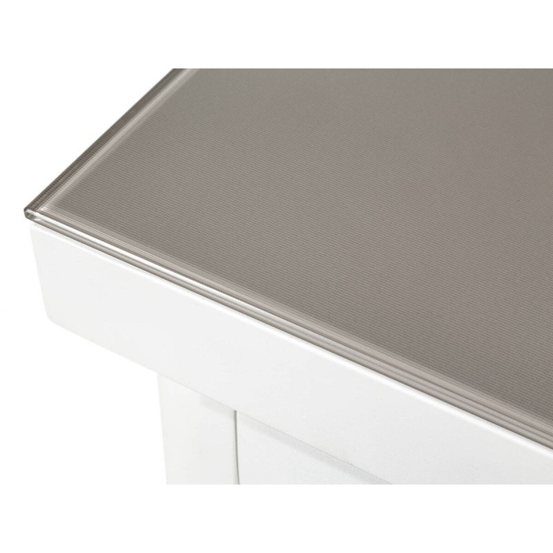 Extendable rectangular outdoor dining table, aluminum and taupe glass, 140/180x75x76cm