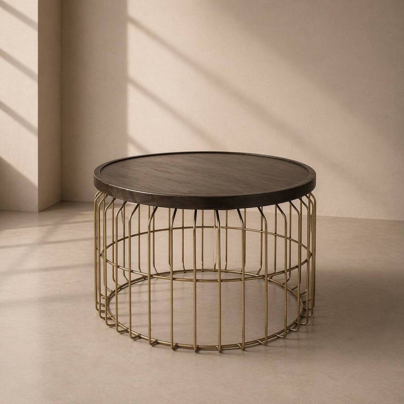 Mesa de centro redonda mir madera ennegrecida - metal dorado 81x46cm