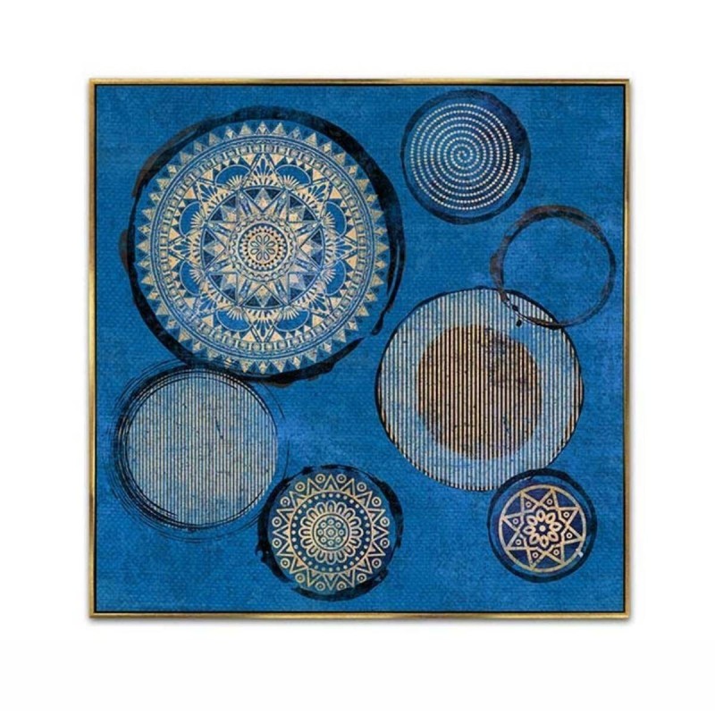 Mandala painting on a blue background, 82.5 x 82.5cm