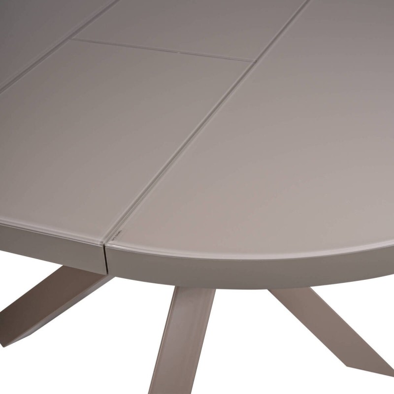 Mesa comedor redonda extensible de acero moca y cristal cappuccino ritz 160/120x76cm