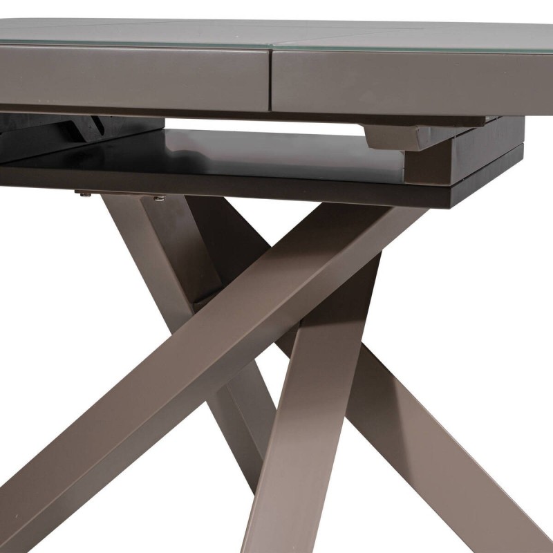Mesa comedor redonda extensible de acero moca y cristal cappuccino ritz 160/120x76cm