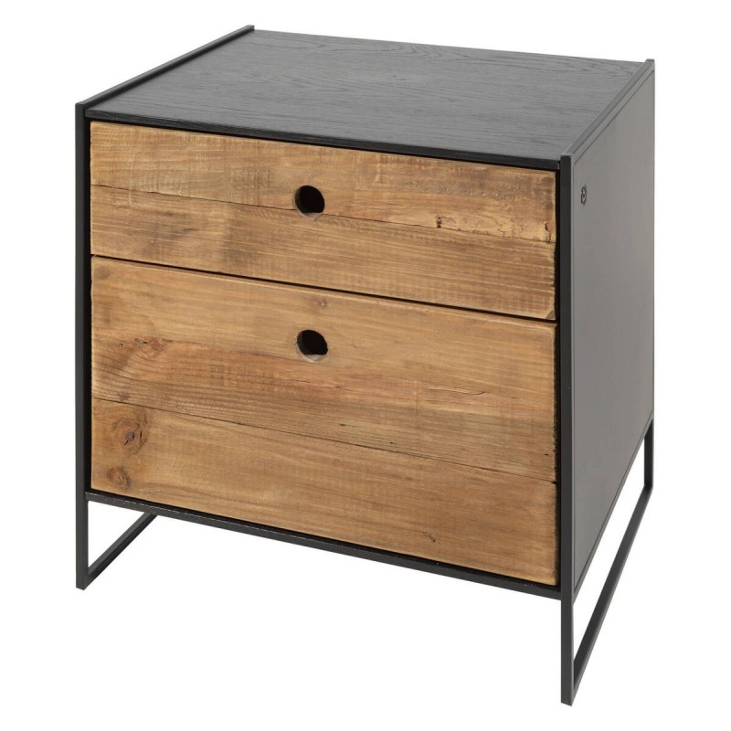 Bedside table made of recycled pine wood - black metal legs 50x40x51cm