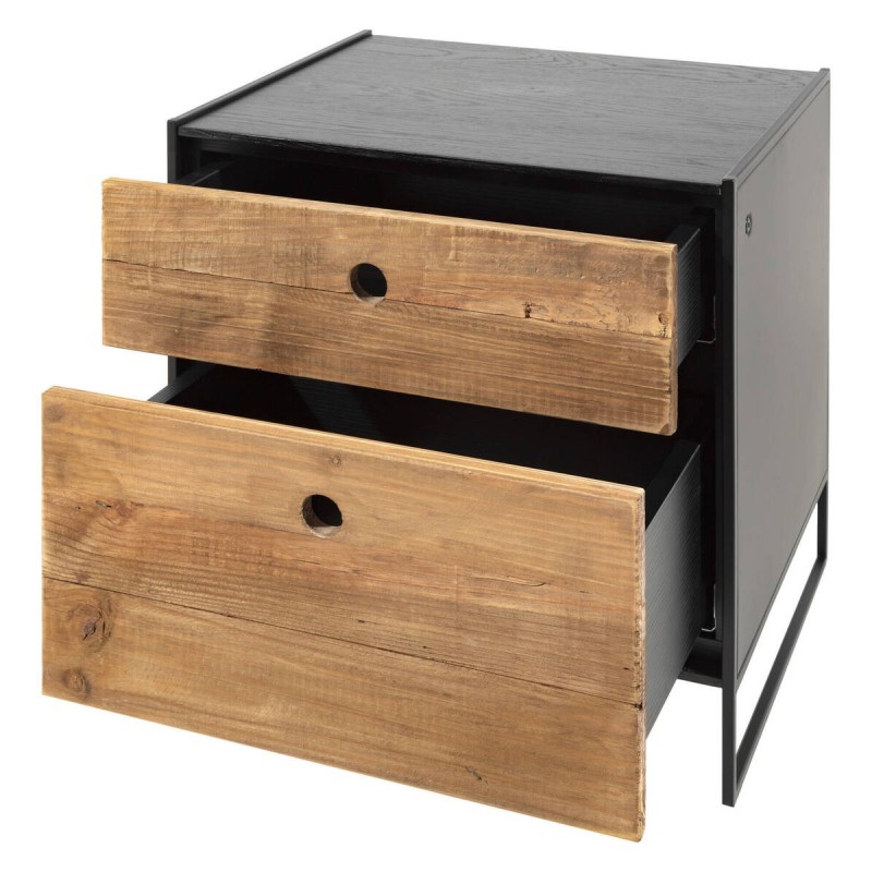 Bedside table made of recycled pine wood - black metal legs 50x40x51cm