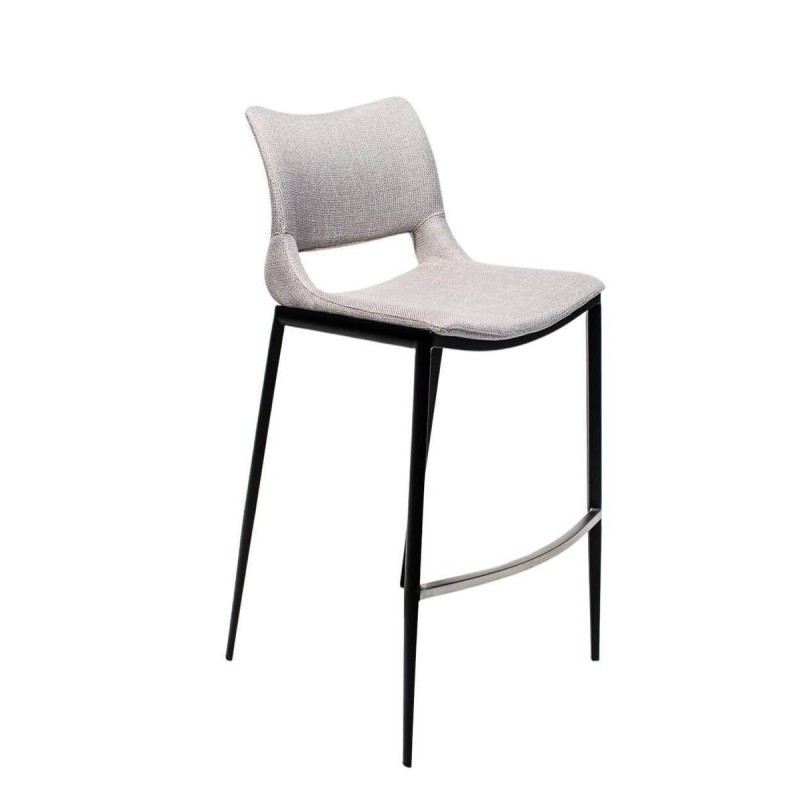 High stool upholstered in ecru fabric - black finish steel 45x49x105cm