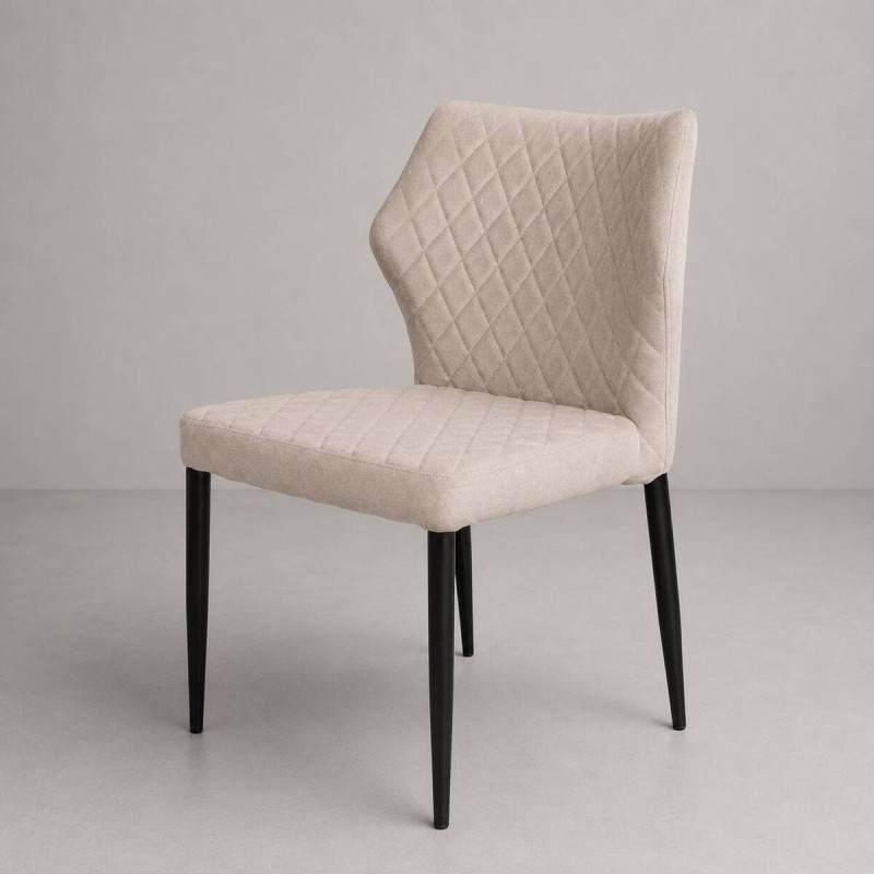 Beige upholstered dining chair - black metal legs 47x52x85cm