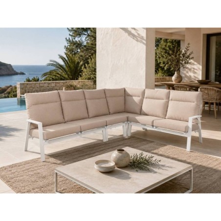Sofá rinconera exterior aluminio/ textilene color arena 284,5 x 220,5 x 96,5 x 83cm
