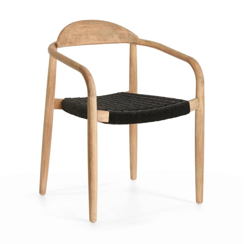 Silla nina de madera maciza acacia y cuerda negro 50x56x78cm