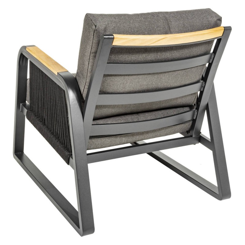 Soraya outdoor armchair, anthracite grey aluminum and teak wood, 72x83x88cm