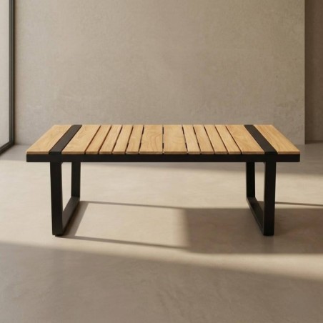 Mesa de centro exterior aluminio gris antracita y madera de teca soraya 118x70x46cm