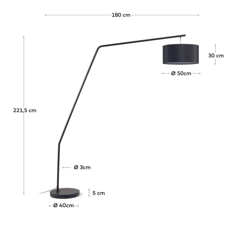 Lámpara de pie ciana de metal con acabado negro y pantalla de algodón 221,5 cm