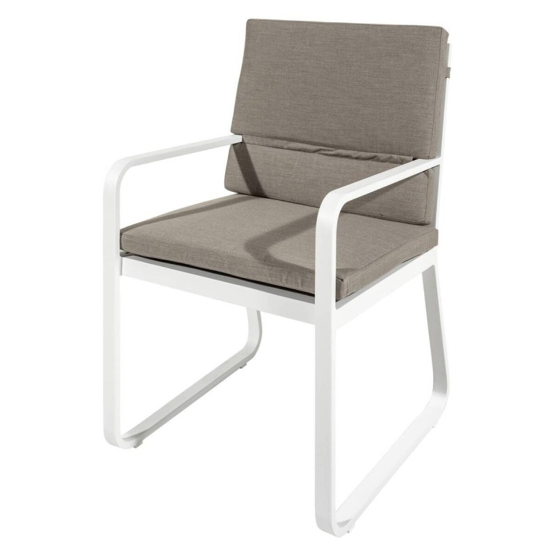 White aluminum chair with grey fabric armrests, 61x57x87cm