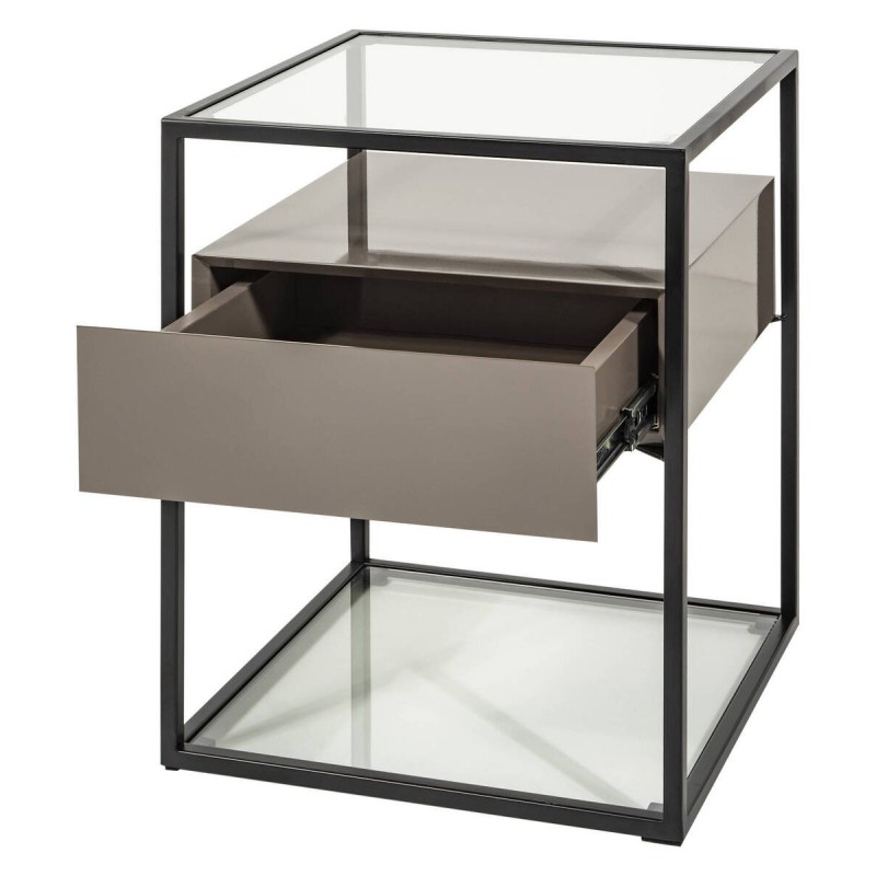 Black bedside table with grey lacquered drawer, 43x43x54.5cm