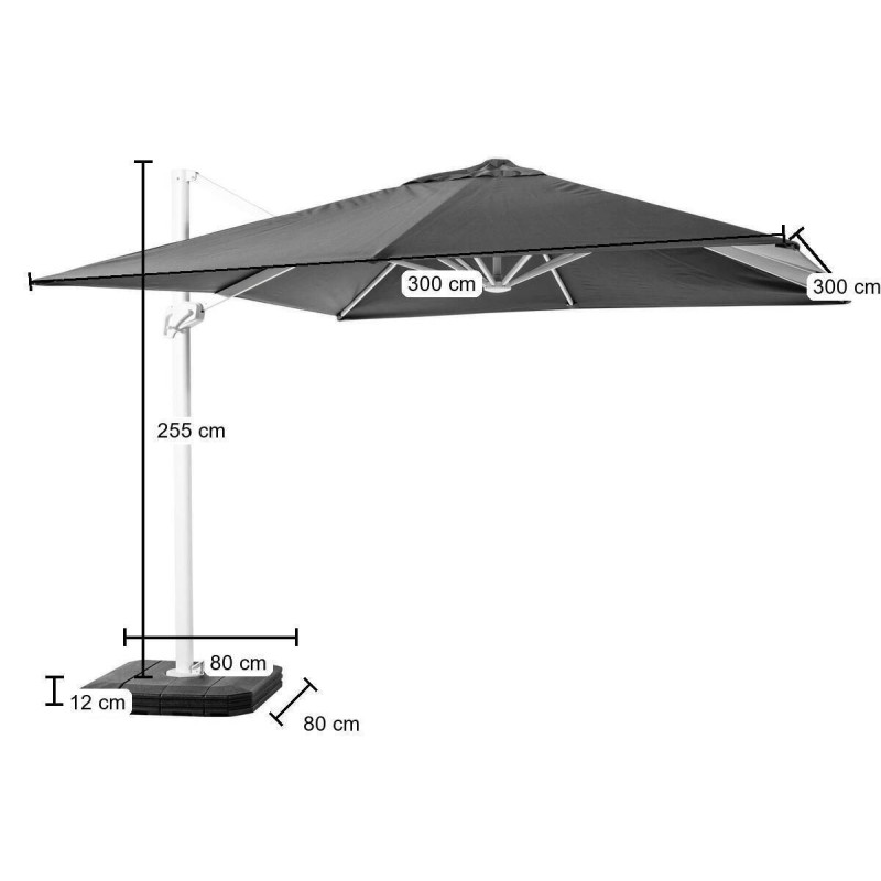 Parasol lateral Roma 3×3 m antracita con base y funda