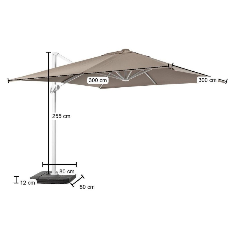 Parasol lateral Roma 3×3 m taupe con base y funda