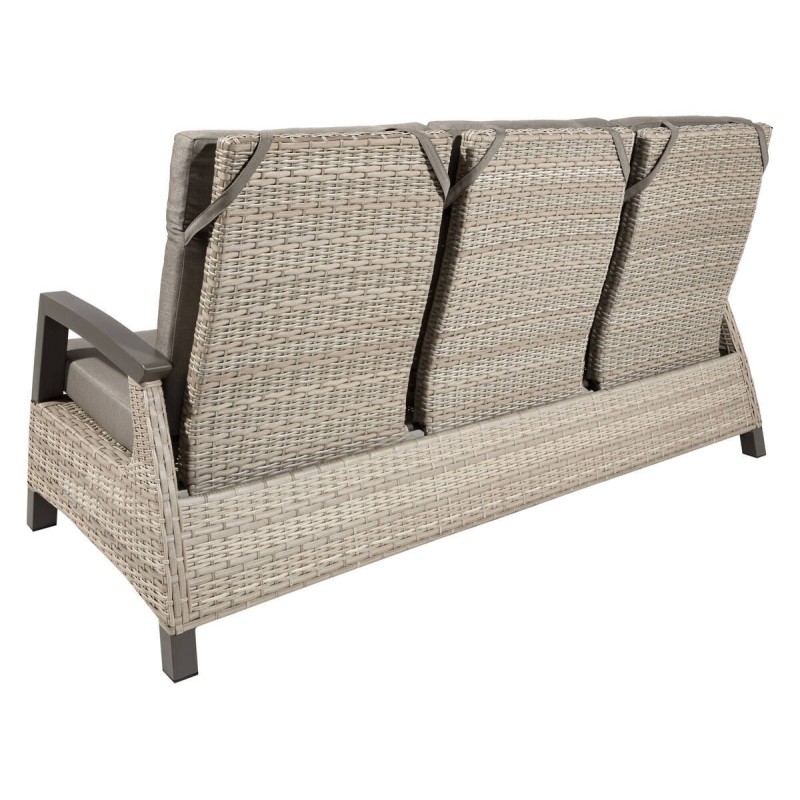 Corfu 3-seater reclining sofa in synthetic rattan with anthracite aluminum frame, 180 cm