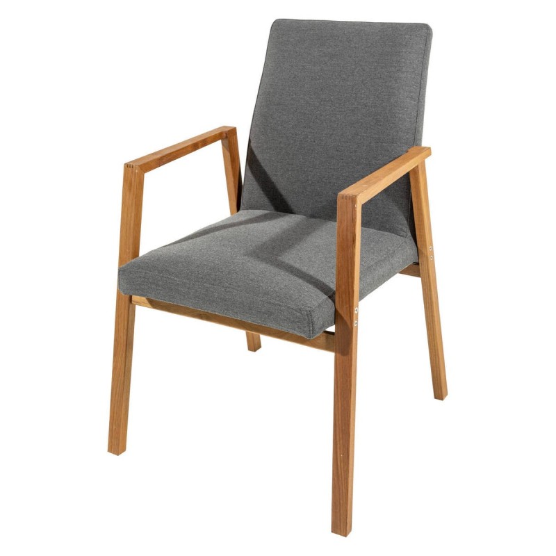 Teak wood chair with dark grey fabric upholstery, 54.5x64x90cm