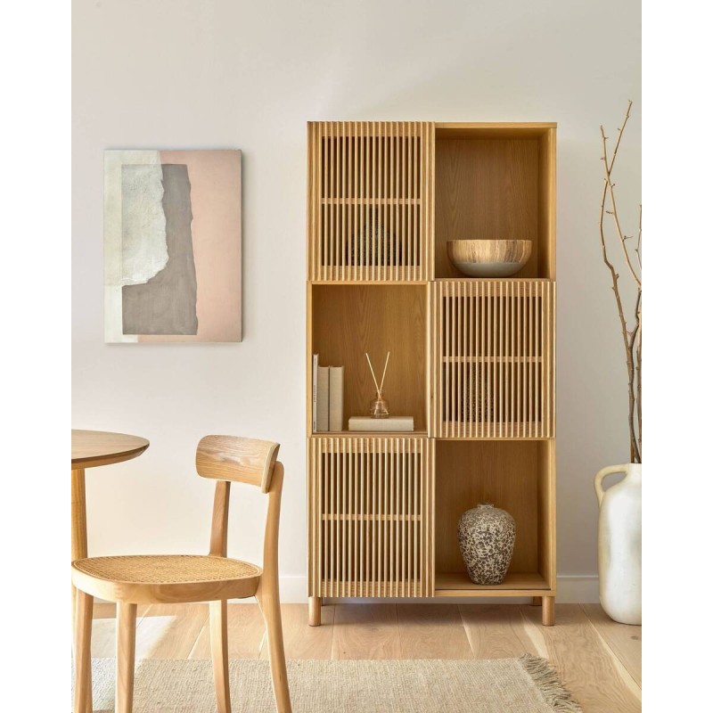 Beyla bookcase made of solid wood and oak veneer, 84.5x170x42.5cm