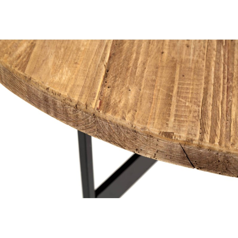 Mesa de centro redonda patas negra tapa madera de pino reciclado 70x34cm