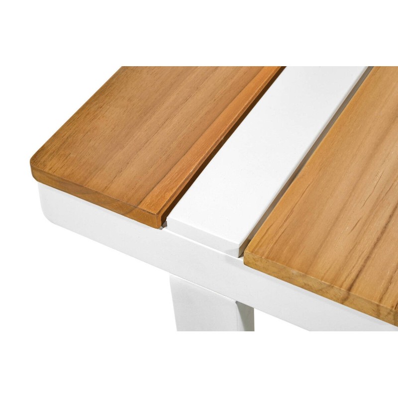 Soraya outdoor coffee table, white aluminum and teak wood, 118x70x46cm