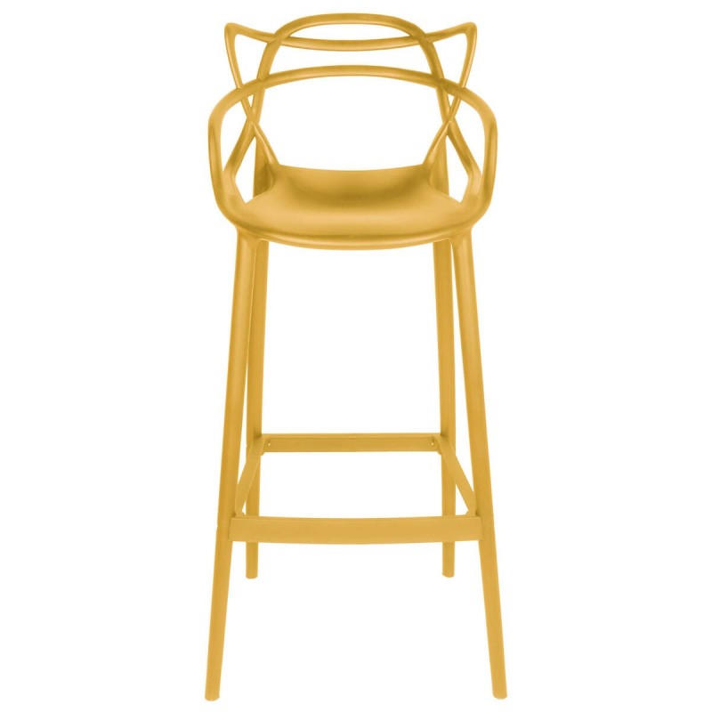 Mustard yellow plastic stool with curvilinear design on backrest 75cm