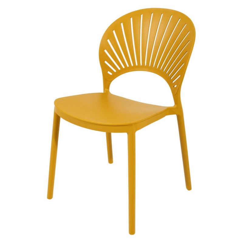 Silla mostaza de polipropileno con respaldo calado | Muebles Benítez