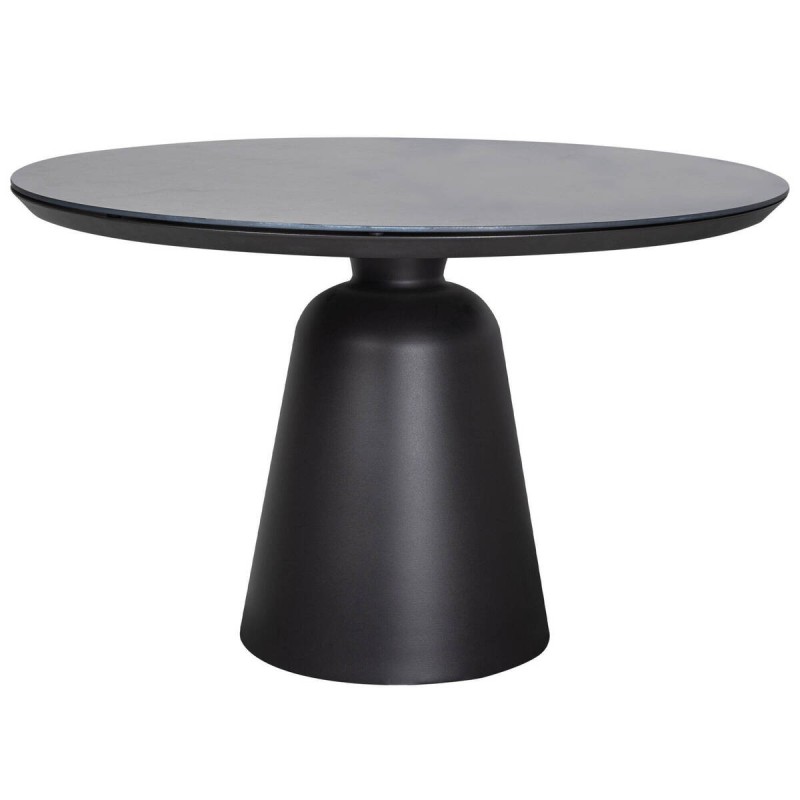 Round dining table made of aluminum with a glass top, 120x75cm