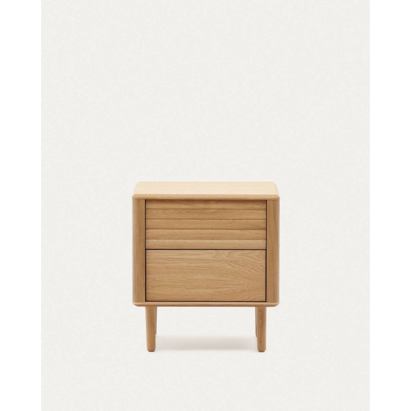 Mesita de noche lenon 2 cajones de madear y chapa de roble 50x55cm