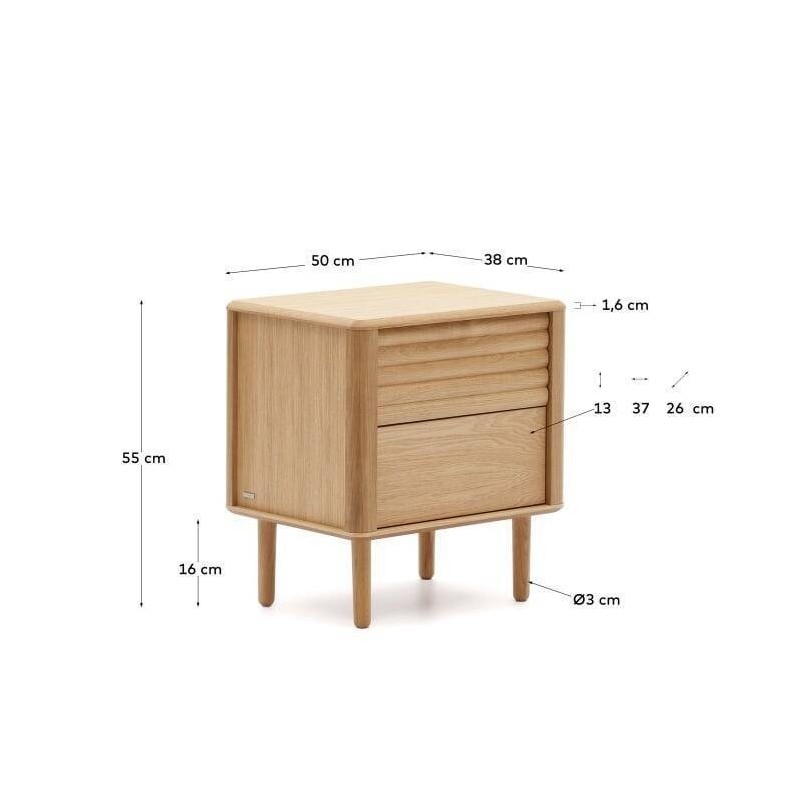 Mesita de noche lenon 2 cajones de madear y chapa de roble 50x55cm