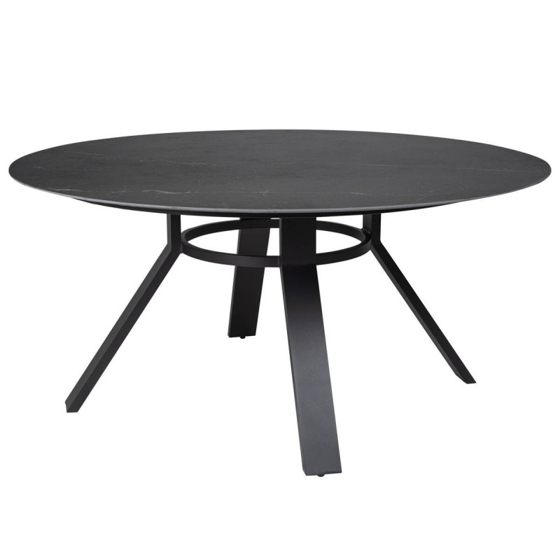 Dining table with black aluminum base and black ceramic top, 160x75cm