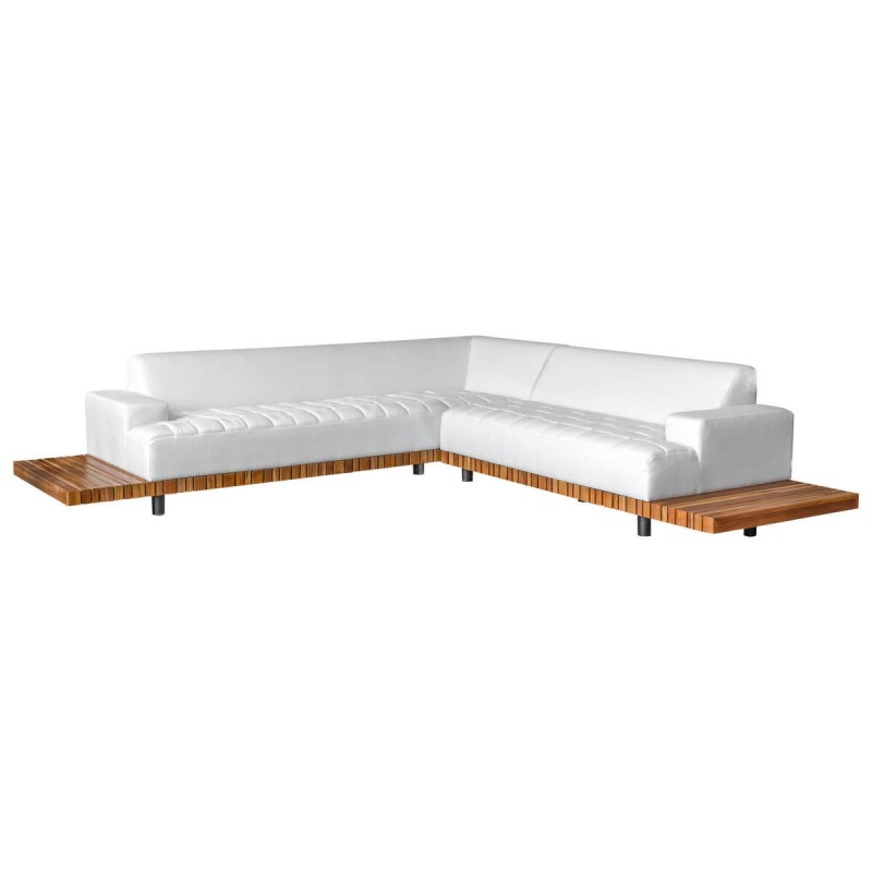 Sofá modular de exterior en teca en L 206×97×73 y 298×97×73 cm.