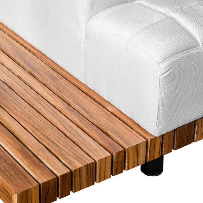 Sofá modular de exterior en teca en L 206×97×73 y 298×97×73 cm.