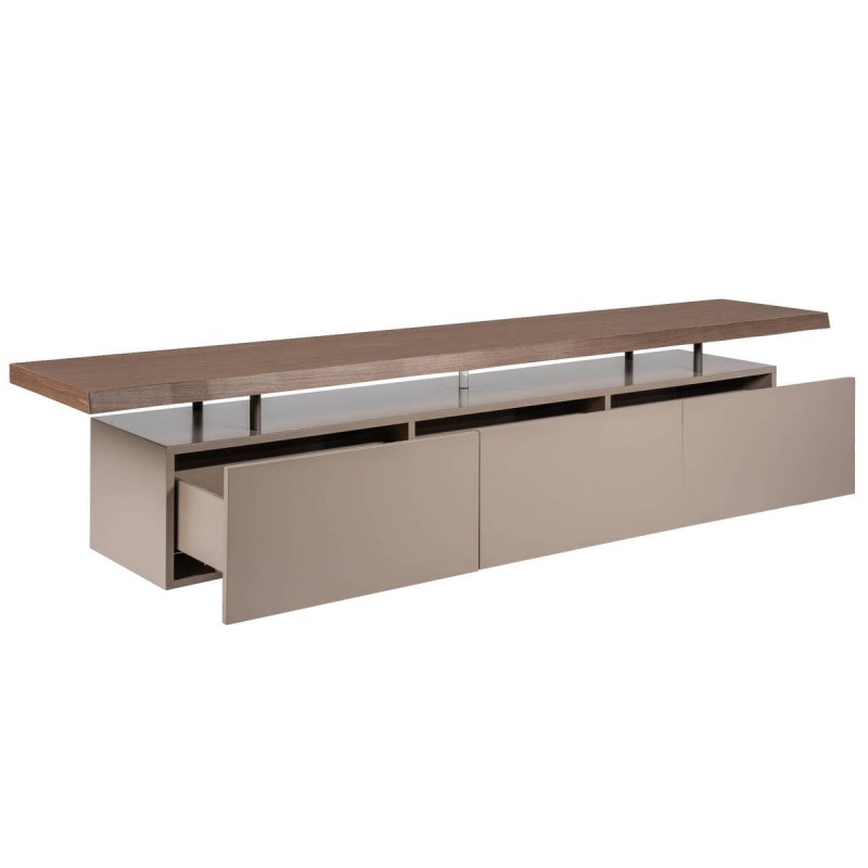 Mueble tv lacado gris con chapa de nogal 200x42x76cm