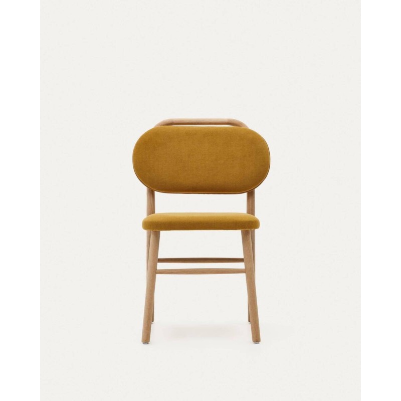 Silla helda de chenilla mostaza y madera de roble 45x51x83cm