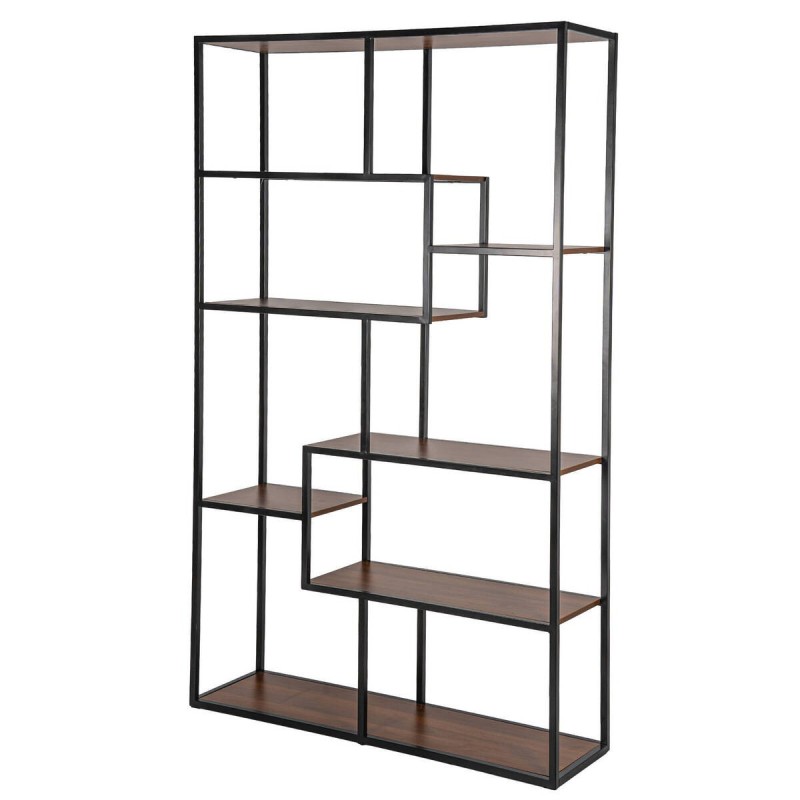 Iron and walnut melamine shelving unit 120x34x200cm