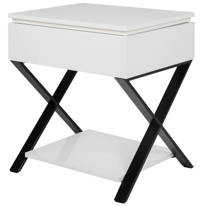 Lacquered corner table with lift-up feature and crossed iron legs 48x40x55cm