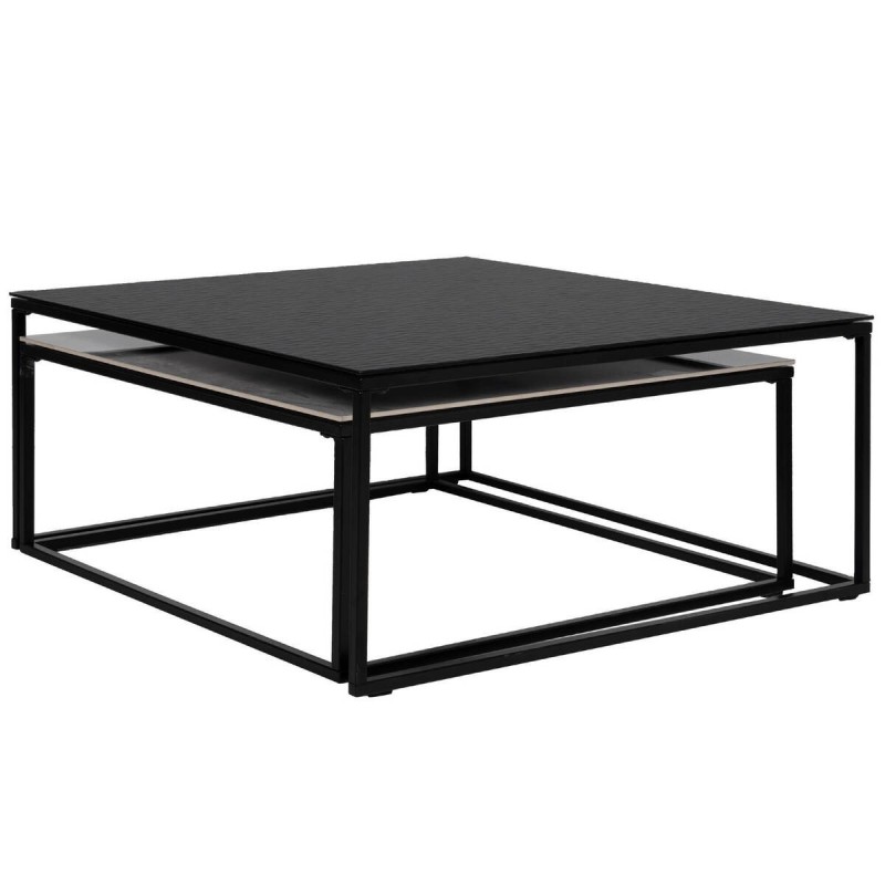 Set of glass and ceramic coffee tables with black iron base 150x80x36cm