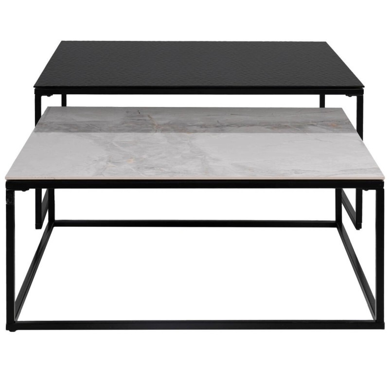 Set of glass and ceramic coffee tables with black iron base 150x80x36cm