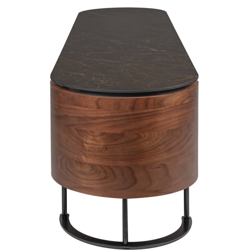 Walnut veneer TV stand with ceramic top and iron base 200x47x47cm