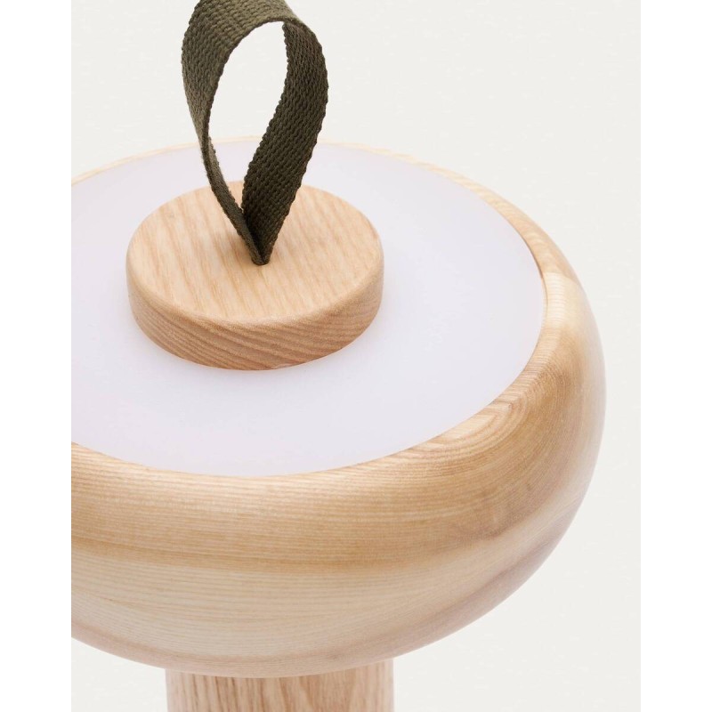 Luba portable table lamp made of ash wood with a green cotton handle, 17x30cm