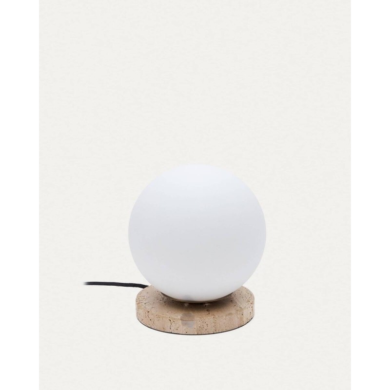 Malachi table lamp, frosted crystal and travertine stone, 20x22cm