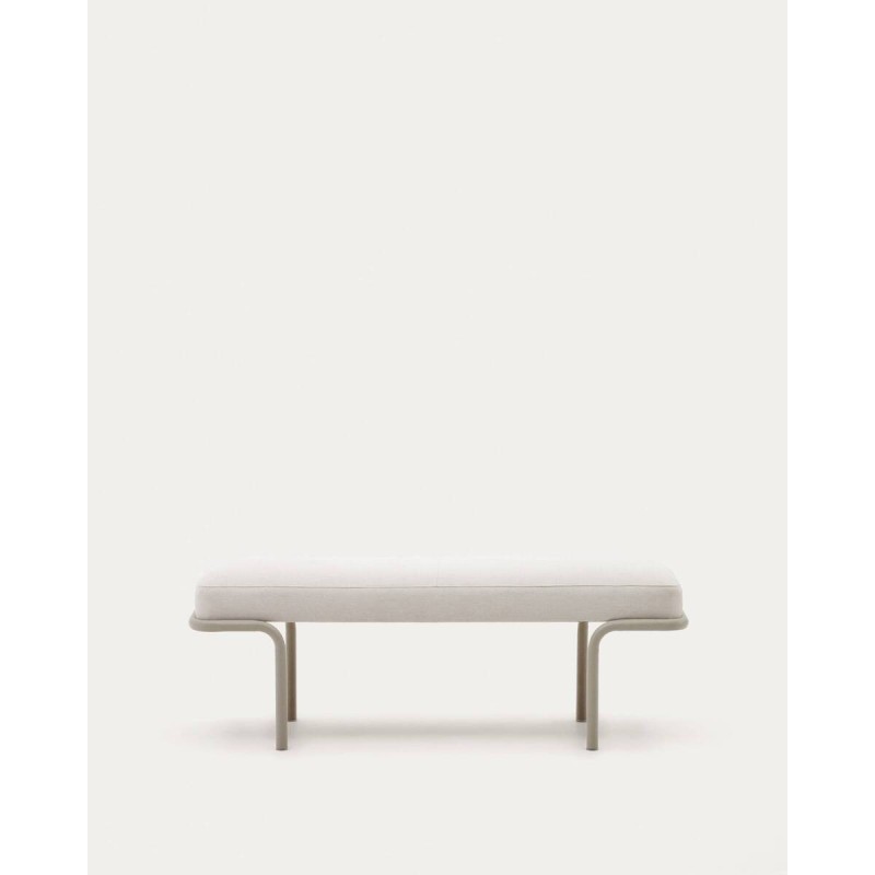 Bench made of beige chenille and grey metal frame 130x44x45cm