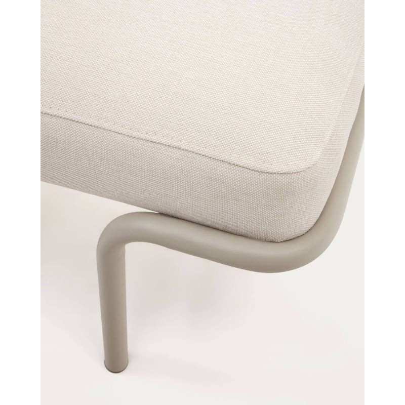Bench made of beige chenille and grey metal frame 130x44x45cm