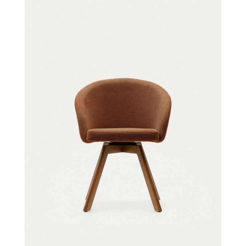 Silla giratoria Marvin Chenilla marrón y patas de madera de haya 48x48x77cm