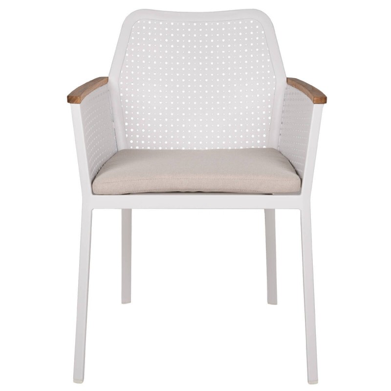 Silla de aluminio blanco y brazos de teca 59x63x81cm