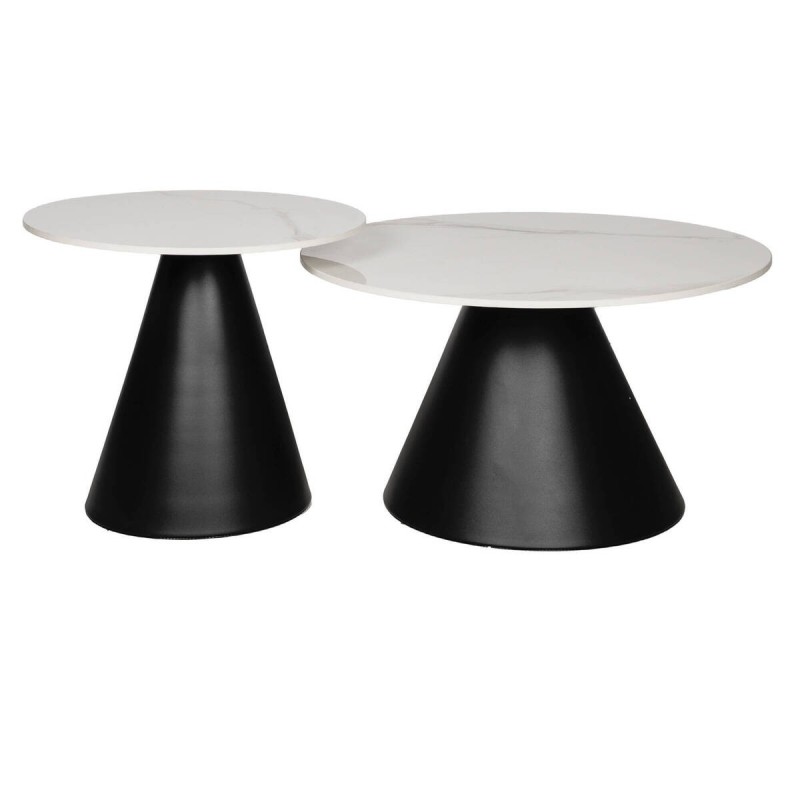 Set 2 mesas elara de tapa de cerámica blanca y base cónica hierro 50x46 - 70x40cm