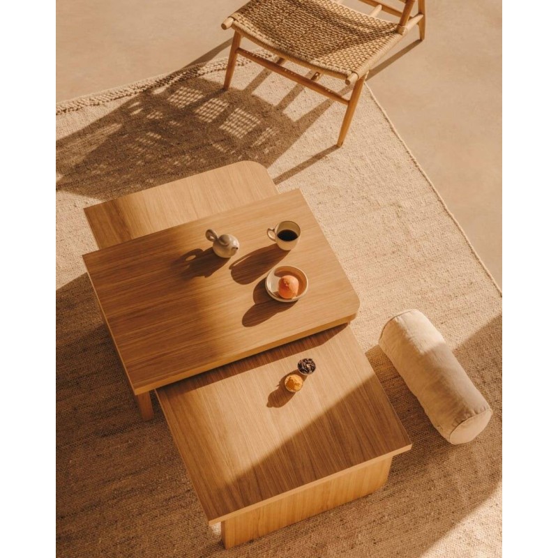 Oaq set of 2 oak veneer coffee tables with natural finish FSC Mix Credit