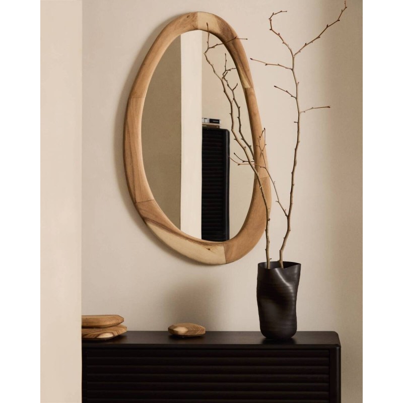 Selem mirror made of mungur wood with a natural finish, 60x107cm