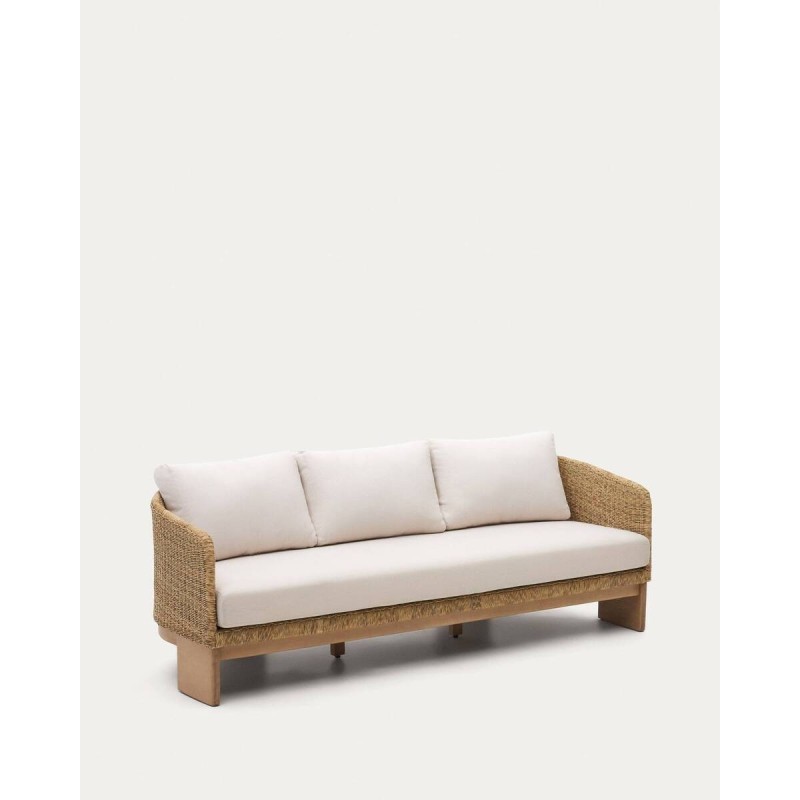 Xoriguer 3-seater sofa made of synthetic rattan and eucalyptus wood, 223x78x74cm