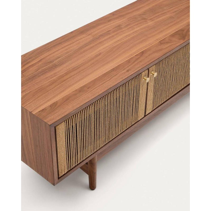 Mueble tv elan 3 puertas chapa de madera maciza nogal y cuerda 200x40x50cm