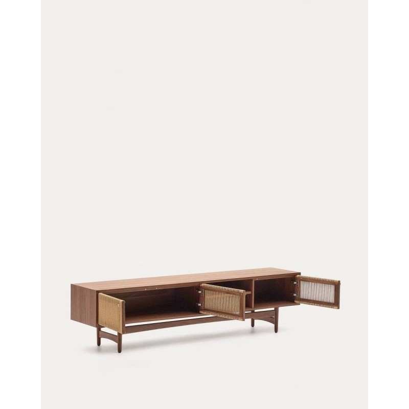 Mueble tv elan 3 puertas chapa de madera maciza nogal y cuerda 200x40x50cm